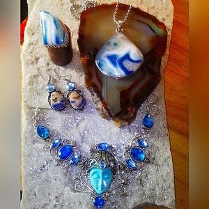 Gorgeous Owyhee Opal Ocean Blue Beauties Complete Fashion Jewelry Collection